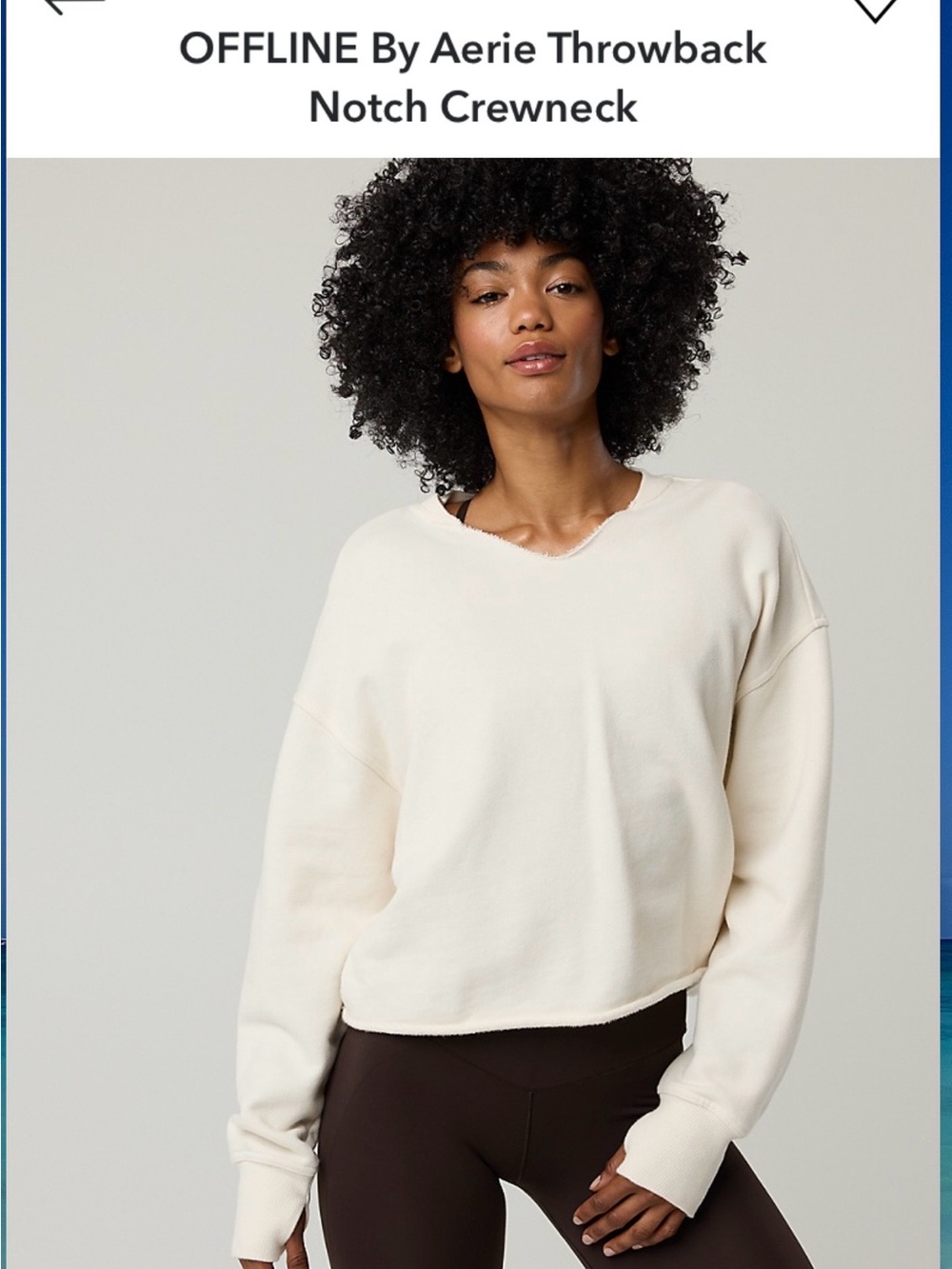 aerie Cream Notch Crewneck Sweatshirt
